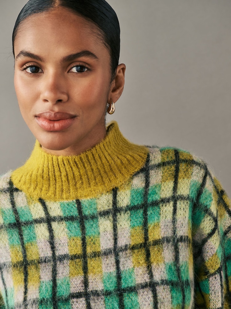 Green Yellow Soft Touch Brushed Knit Jumper with Wool - Image 4 of 7