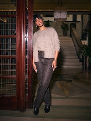 Neutral Brown Mole Soft Touch Button Through Knitted Cardigan with Alpaca - Image 2 of 7