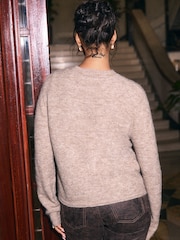 Neutral Brown Mole Soft Touch Button Through Knitted Cardigan with Alpaca - Image 3 of 7