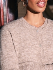 Neutral Brown Mole Soft Touch Button Through Knitted Cardigan with Alpaca - Image 4 of 7