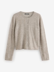 Neutral Brown Mole Soft Touch Button Through Knitted Cardigan with Alpaca - Image 5 of 7