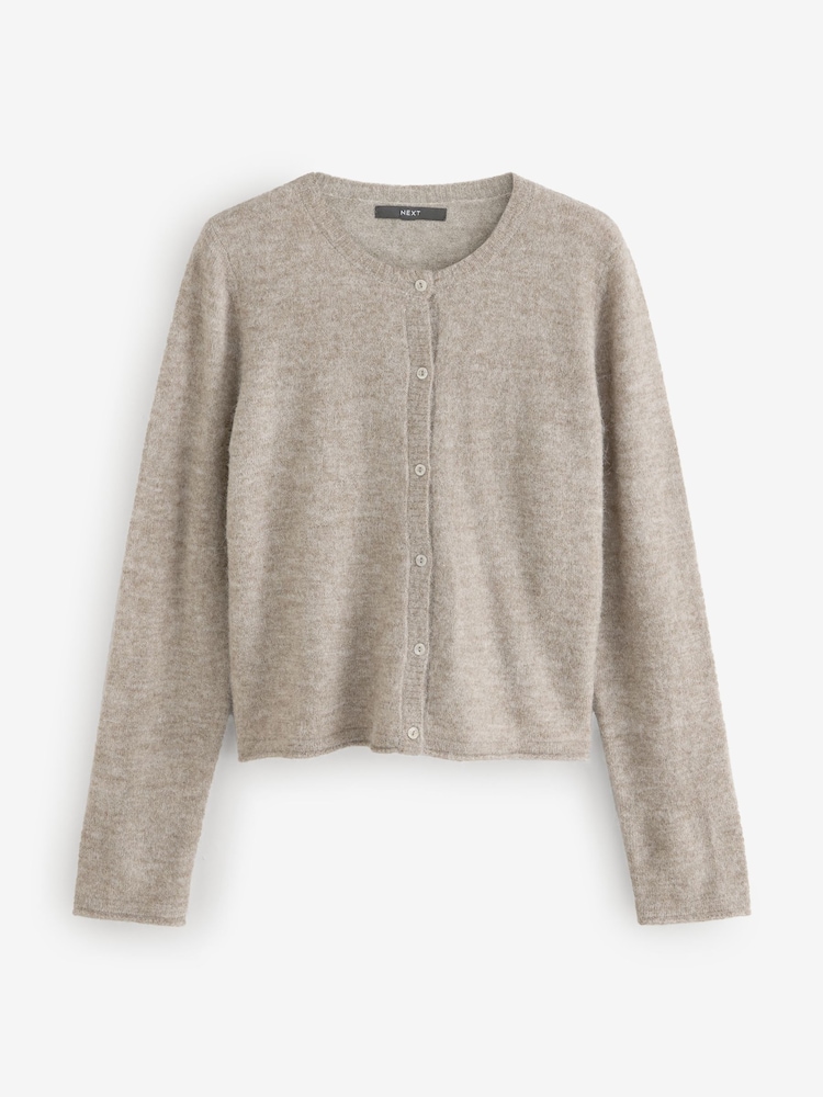 Neutre Taupe brune - Cardigan tricoté boutonné en alpaga au toucher doux - Image 5 of 7
