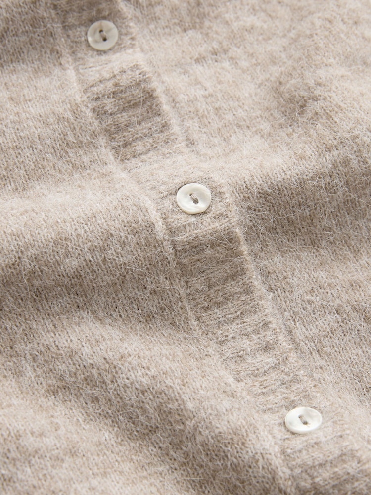 Neutral Brown Mole Soft Touch Button Through Knitted Cardigan with Alpaca - Image 7 of 7