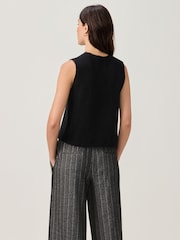 Black Sleeveless Knitted Crew Tank Vest Top with Alpaca - Image 3 of 8
