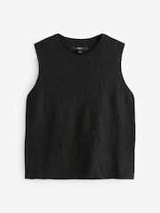 Black Sleeveless Knitted Crew Tank Vest Top with Alpaca - Image 5 of 8