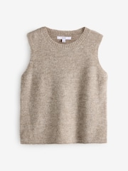 nevtralne barve Brown Mole - brez rokavov Pleteni okrogli ovratnik; z okroglim ovratnikom Tank Vest Top z alpako - Slika 5 iz 7