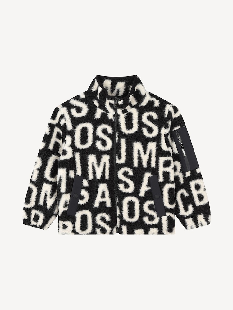 Marc Jacobs Black All-Over Logo Print Fleece Zip Through Black Jacket - Image 1 of 3 Marc Jacobs Black All-Over Logo Print Fleece Zip Through Black Jacket - Image 1 of 3