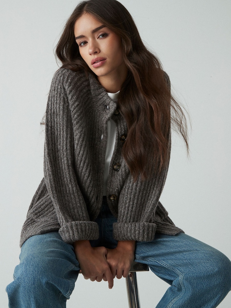 Mole - Soft Touch Pocket Button Front Ribbed Knitted pletena pletena jopa - Slika 1 iz 9