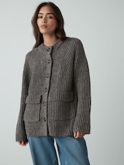 Mole - Soft Touch Pocket Button Front Ribbed Knitted pletena pletena jopa - Slika 3 iz 9