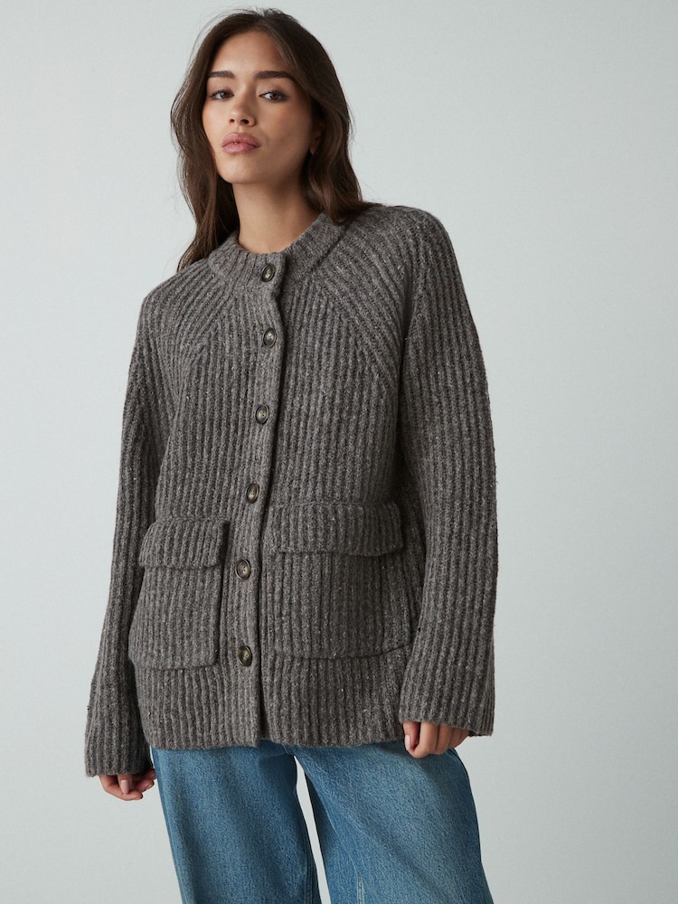 Mole Soft Touch Pocket Button Front Ribbed Knitted Cardigan - Image 3 of 9