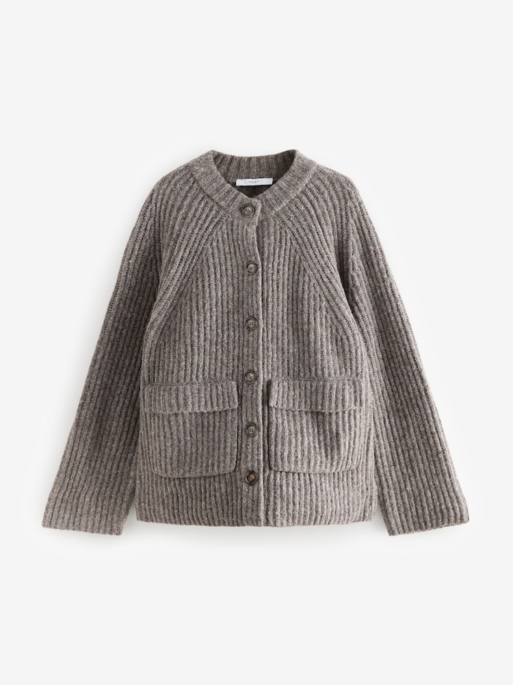 Mole Soft Touch Pocket Button Front Ribbed Knitted Cardigan - Image 7 of 9
