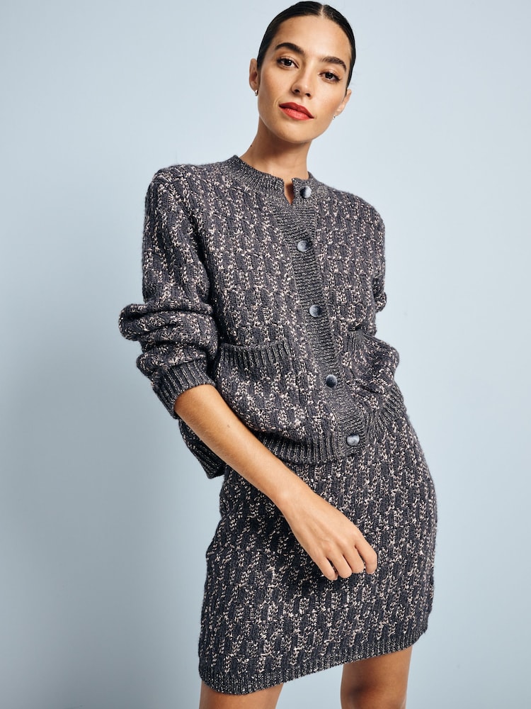 Grey Charcoal Co-ord Sparkle Pattern Knitted Cardigan - Image 1 of 5