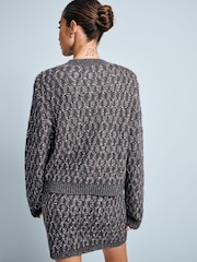 Grey Charcoal Co-ord Sparkle Pattern Knitted Cardigan - Image 4 of 5