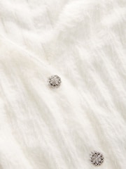 White Ecru Soft Touch Fluffy V-Neck Ribbed Knitted Cardigan - Image 7 of 8