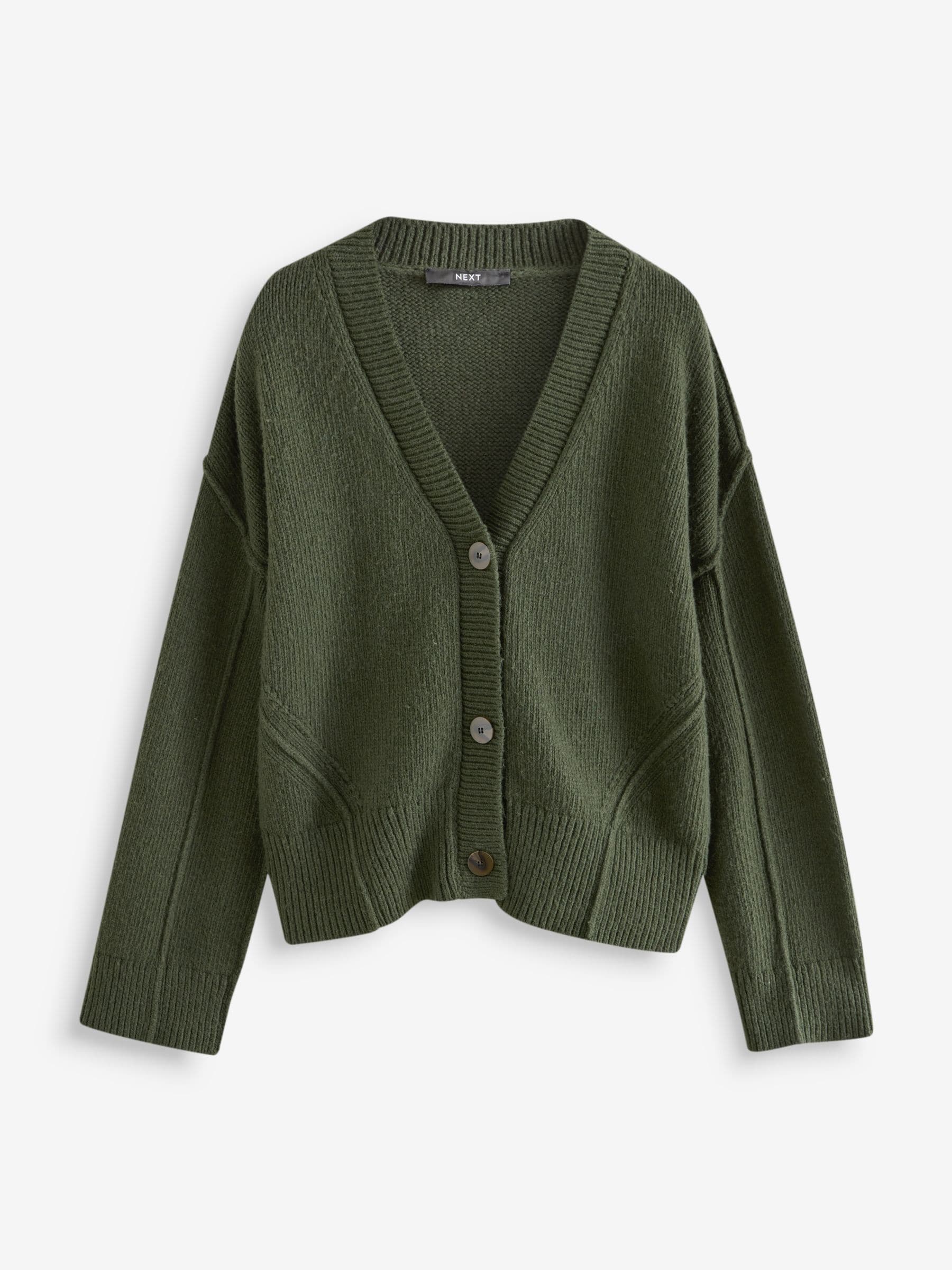 Buy Green Khaki Olive Soft Touch Seam Detail Button Through Knitted Cardigan  with Wool from Next Luxembourg