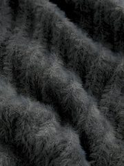 Grey Charcoal Soft Touch Fluffy V-Neck Ribbed Knitted Cardigan - Image 7 of 7