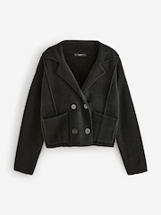 črna - Smart ovratnik Pleten blazer pletena jopa jakna; suknjič z volno - Slika 5 iz 7