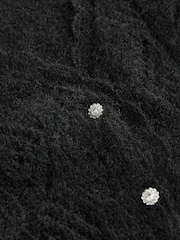 Black Gem Button Textured Lace Knitted Cardigan with Wool - Image 8 of 8