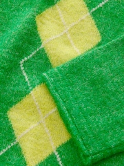 Green Argyle Print Soft Touch Button Through Knitted Cardigan with Alpaca - Image 10 of 10