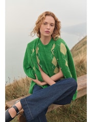 Green Argyle Print Soft Touch Button Through Knitted Cardigan with Alpaca - Image 6 of 10