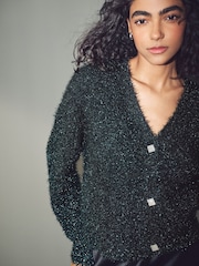 Temno zelena - Sparkle Tinsel pletena pletena jopa - Slika 4 iz 8