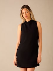 Ro&Zo Black Cowl Neck Linen Blend Shift Dress - Image 1 of 4