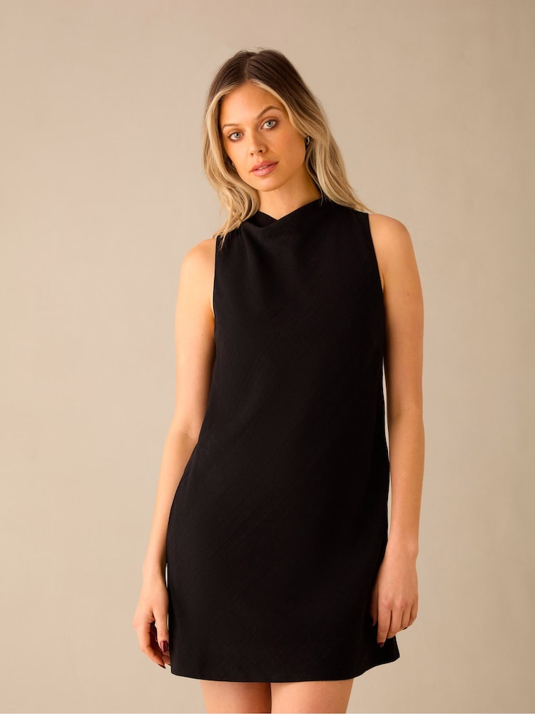 Ro&Zo Black Cowl Neck Linen Blend Shift Dress - Image 1 of 4