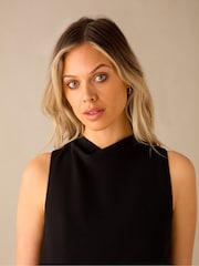 Ro&Zo Black Cowl Neck Linen Blend Shift Dress - Image 2 of 4