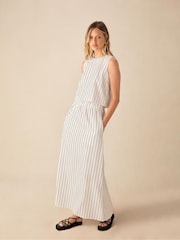 Ro&Zo Ivory White Stripe Linen Skirt - Image 3 of 5