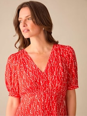 Ro&Zo Red Dash Print Shirred Shoulder Short Dress - Image 2 of 6