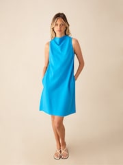Ro&Zo Blue Cowl Neck Linen Blend Shift Dress - Image 1 of 4