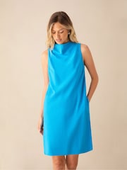Ro&Zo Blue Cowl Neck Linen Blend Shift Dress - Image 2 of 4