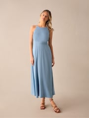Ro&Zo Blue Halter TENCEL™ Midi Dress - Image 1 of 4