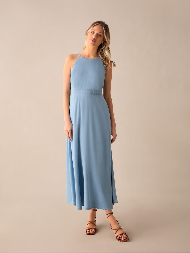 Ro&Zo Blue Halter TENCEL™ Midi Dress - Image 1 of 4