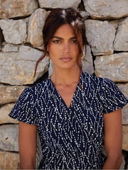 Ro&Zo Blue Petite Dash Print Wrap Midi Dress - Image 1 of 4