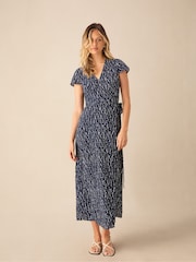 Ro&Zo Blue Petite Dash Print Wrap Midi Dress - Image 2 of 4