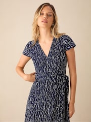 Ro&Zo Blue Petite Dash Print Wrap Midi Dress - Image 3 of 4