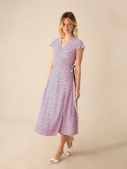 Ro&Zo Pink Petite Ditsy Print Wrap Midi Dress - Image 1 of 3
