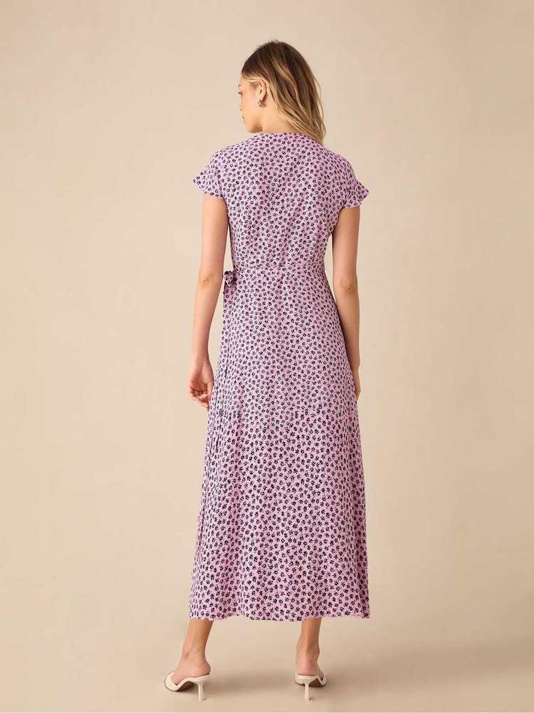 Ro&Zo Pink Petite Ditsy Print Wrap Midi Dress - Image 2 of 3