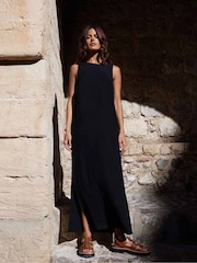 Ro&Zo Black Linen Blend Tie Waist Column Midi Dress - Image 2 of 8