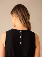 Ro&Zo Black Linen Blend Tie Waist Column Midi Dress - Image 7 of 8