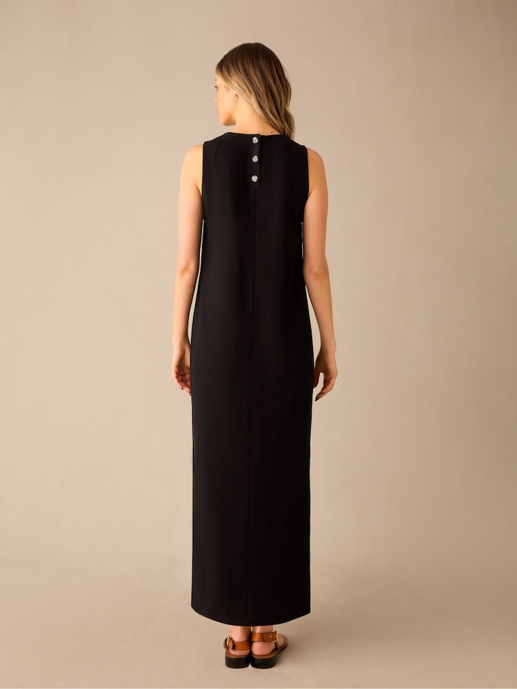 Ro&Zo Black Linen Blend Tie Waist Column Midi Dress - Image 8 of 8