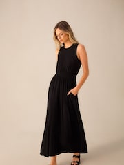Ro&Zo Black Jersey Shirred Waistband Dress - Image 1 of 4