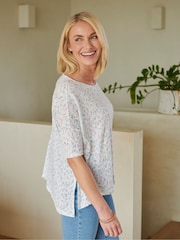 Pure Collection 100% Linen Luxury White Poncho - Image 2 of 3