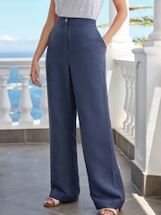 Pure Collection Blue Linen Blend Straight Leg Trousers - Image 1 of 3