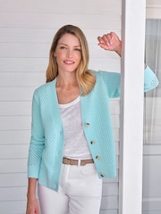 Pure Collection Blue 100% Cotton Mesh Cardigan - Image 1 of 3