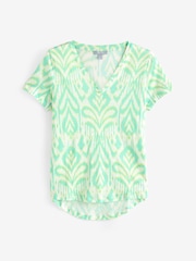 Pure Collection Green 100% Linen Jersey V-Neck T-Shirt - Image 3 of 3
