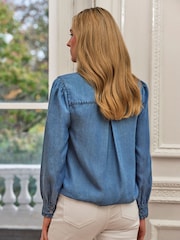 Pure Collection Denim Frill Stand Collar Shirt - Image 2 of 3