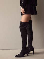 Black Forever Comfort® Over The Knee Chisel Toe Sock Boots - Image 1 of 10