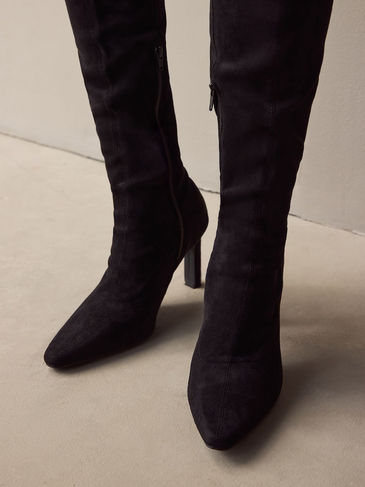 Black Forever Comfort® Over The Knee Chisel Toe Sock Boots - Image 2 of 10